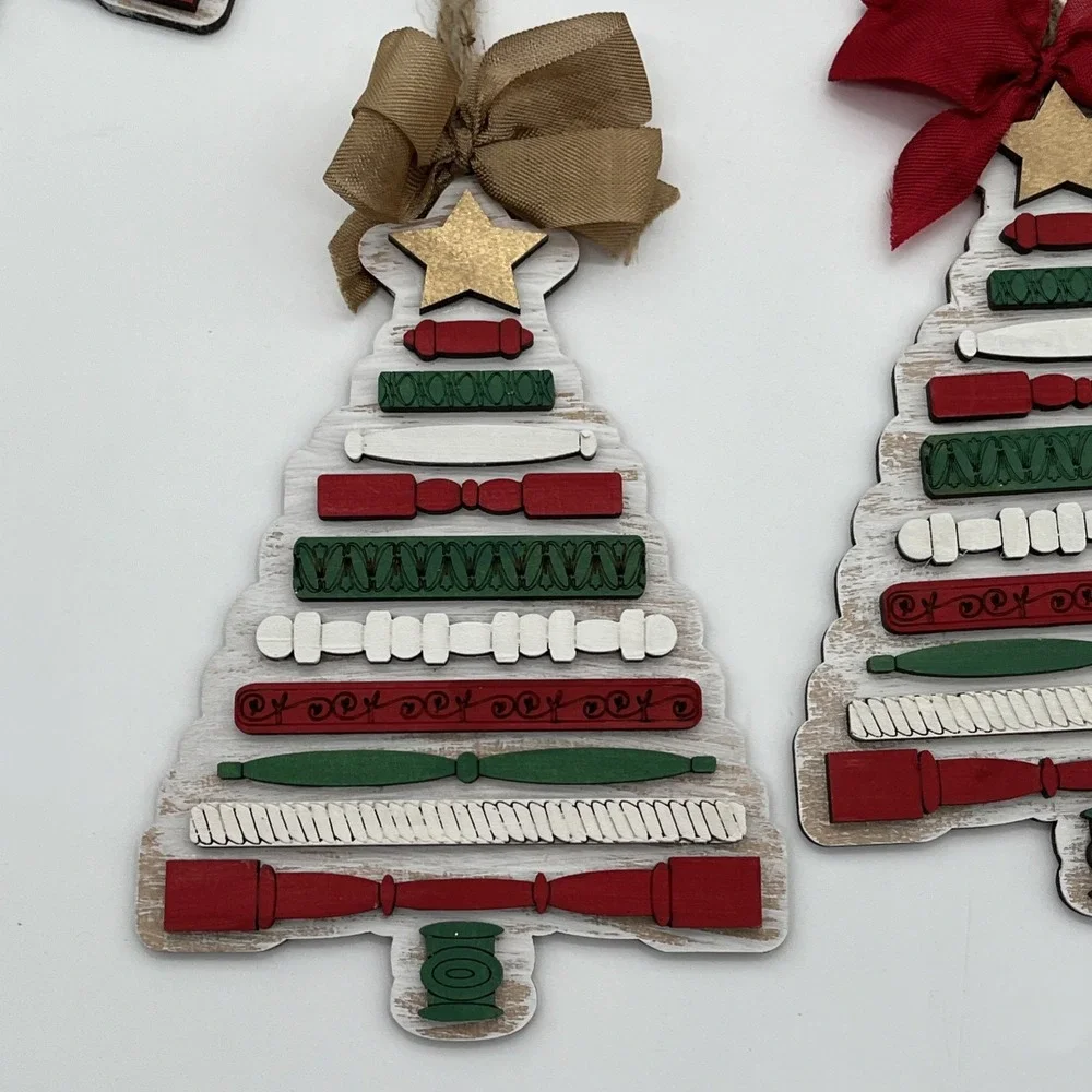 Lot of 11 Wooden Christmas Ornaments Tree Snowman Star Rustic Farmhouse Decor